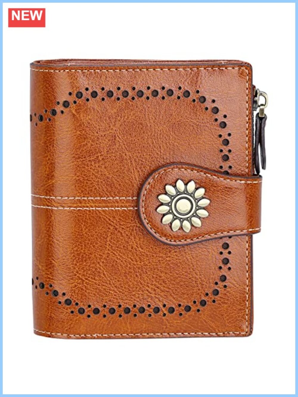 Leather Wallet Compact RFID Blocking Card Case Zip Pocket Small Purse